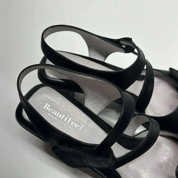 BeautiFeel High Heel Shoes Strappy Open Toe Anke Strap Leather Black Size 38 8 - Picture 6 of 11